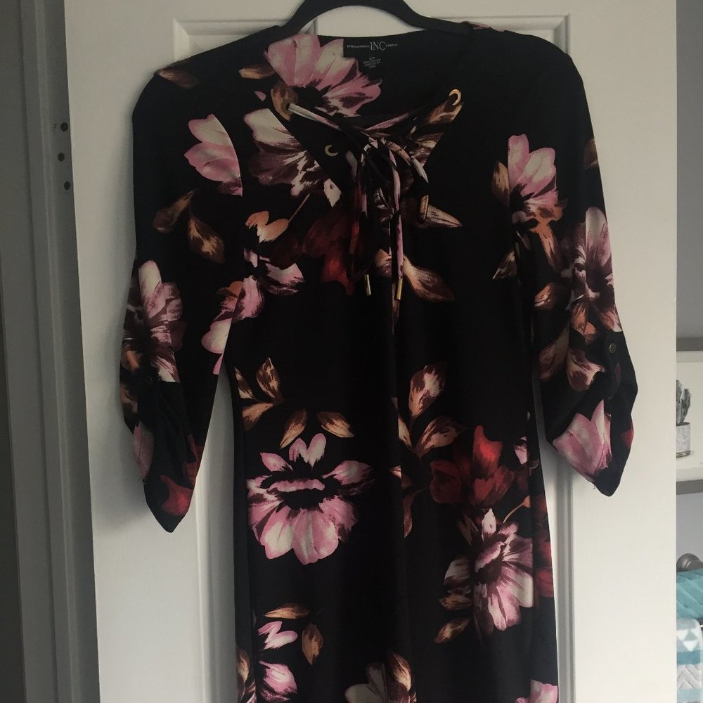 Black 3/4 Sleeve Dress With Floral Print